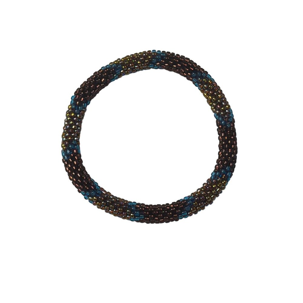 Sashka Bracelet Handmade Bohemian Chic Crochet Beaded‎ Roll-On Amber Blue 3"